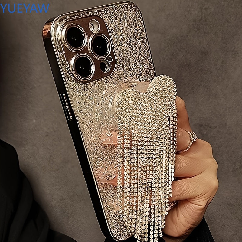 for 15promax Apple iPhone14 high-end niche 13 luxury rhinestone love tassel holder 12 Silvery plated sequin 14promax/15promax/16promax/13promax/11/12promax/13/14/14pro/15pro/15plus cases